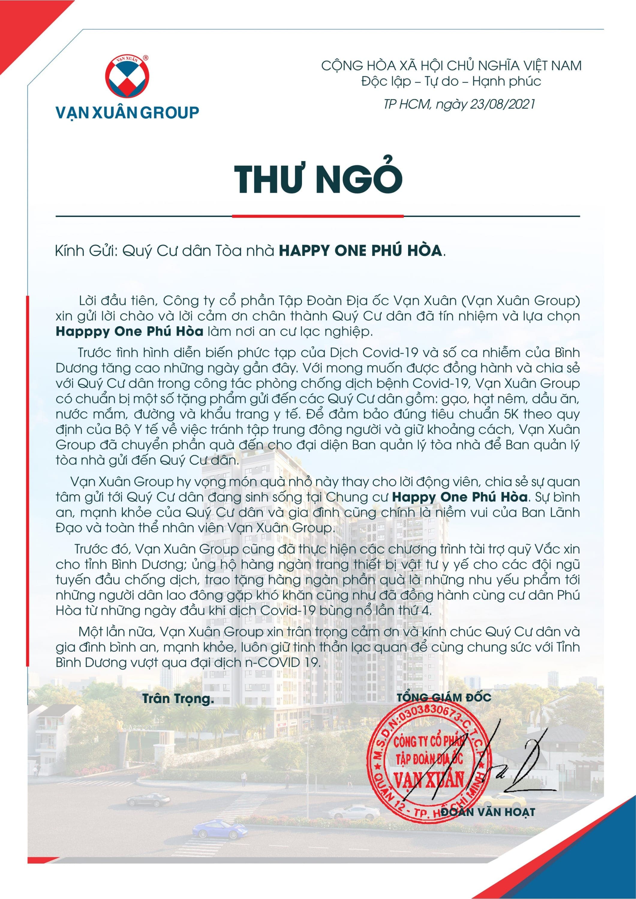 VẠN XUÂN GROUP HỖ TRỢ NHU YẾU PHẨM ĐẾN CƯ DÂN CHUNG CƯ HAPPY ONE - PHÚ HOÀ